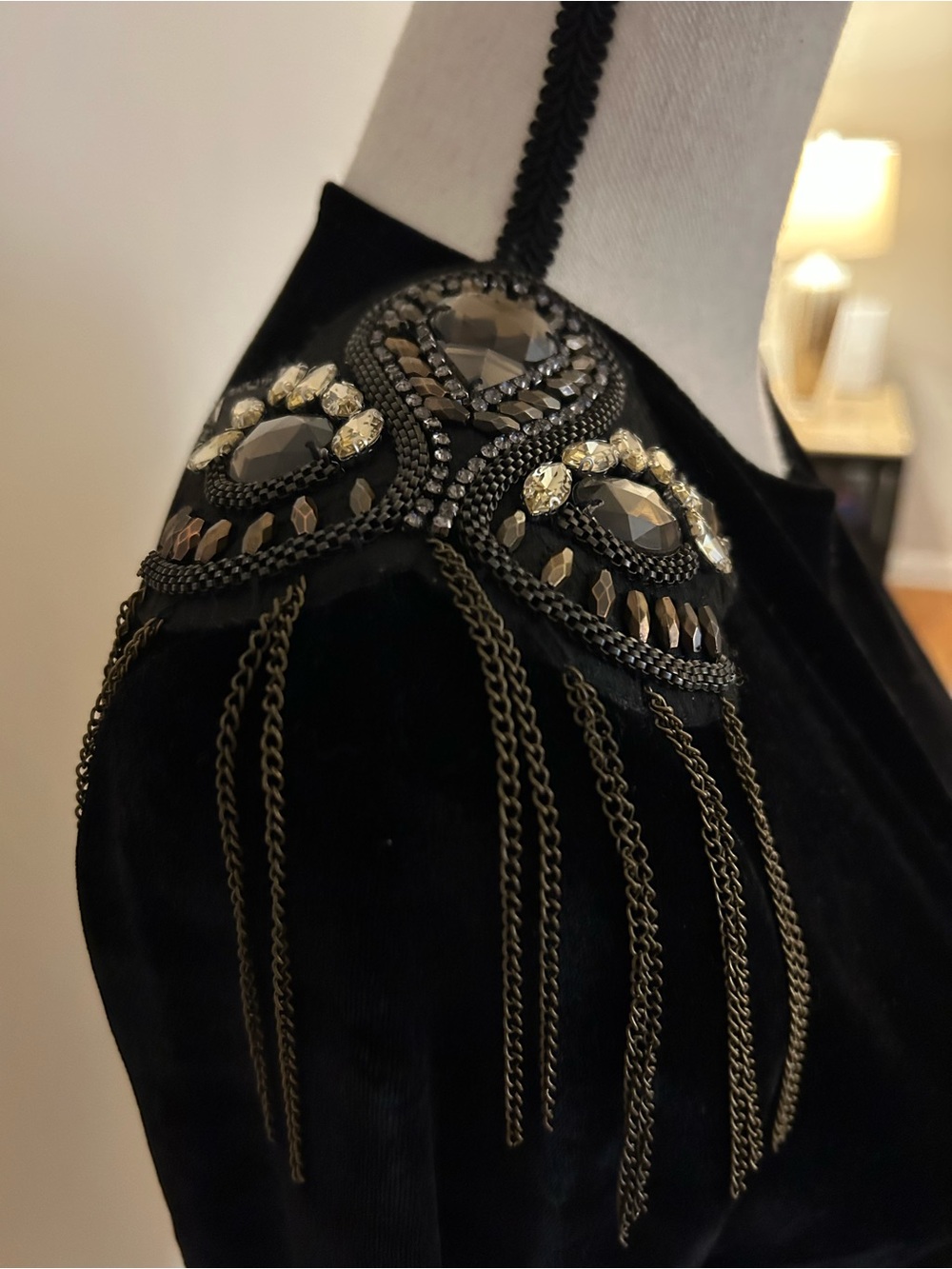 Zara Black Velvet Embellished Shoulder Bodysuit Top SZ M - Picture 6 of 10